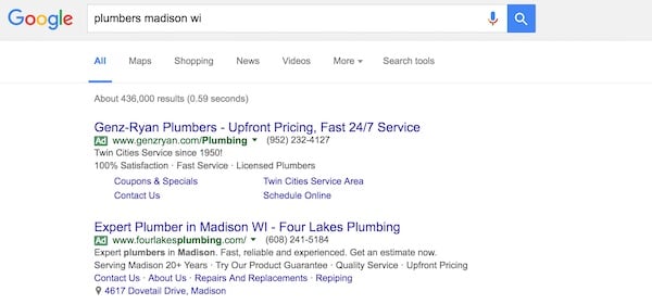 google search results for plumbers madison wi