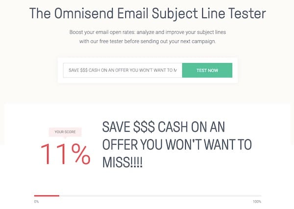 email score in Omnisend Email Subject Line Tester