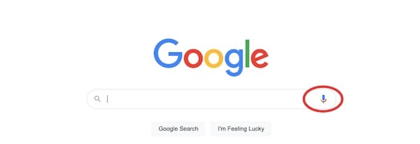 microphone icon circled in Google search bar