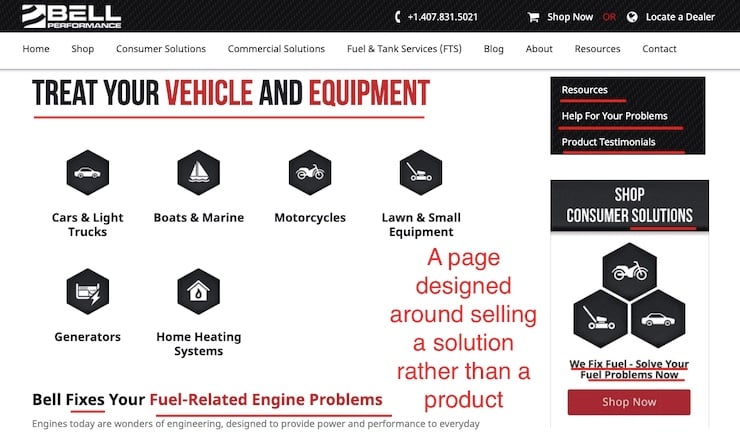 service page with solution focused copy